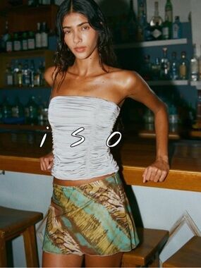 Indah Multicolor Tie-Dye Mini Skirt with Turquoise & Brown